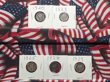 1920, 1923, 1925, 1928, & 1929 Mercury Dimes