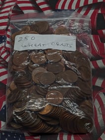 Assorted Date 1940's & 1950's Lincoln Wheat Cents, Approx. 250 Coins