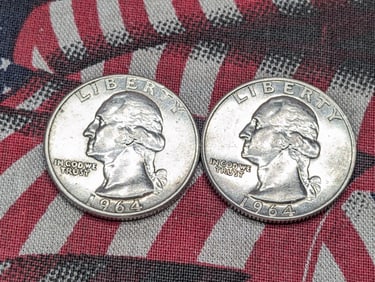 2, 1964 P & D, 90% Silver, Washington Quarters, 61 Years Old
