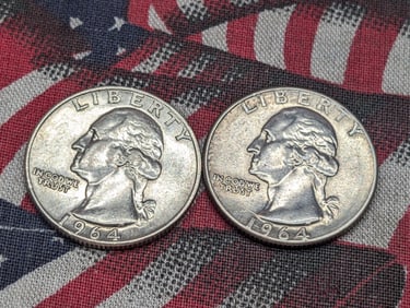 2, 1964 P & D, UNC, 90% Silver, Washington Quarters, 61 Years Old