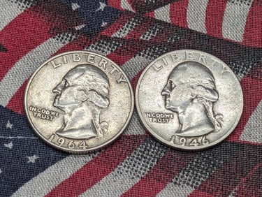 1946-S & 1964-D, 90% Silver, Washington Quarters