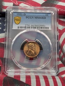 1951-D Lincoln Wheat Cent, PCGS MS66RD