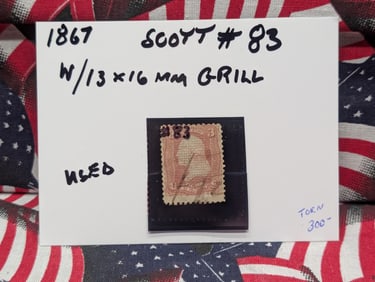 1867 Washington Stamp w/13 x 16 Grill Scott# 83