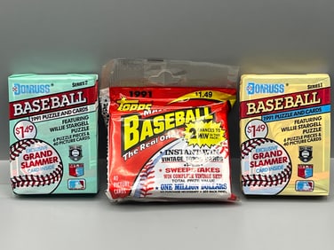 Lot of (3) 1991 Donruss & Topps Baseball Factory Sealed Packs