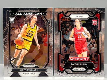 2024 Panini Prizm Draft Picks Caitlin Clark RC #23 & Panini WNBA Prizm Monopoly Caitlin Clark RC #65