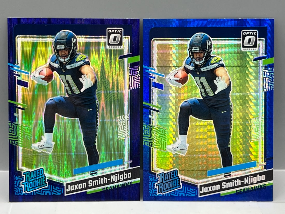 2023 Panini Donruss Optic Jaxon Smith-Njigba Blue Hyper RC #293 & Purple Shock RC #293 (1 of 2)