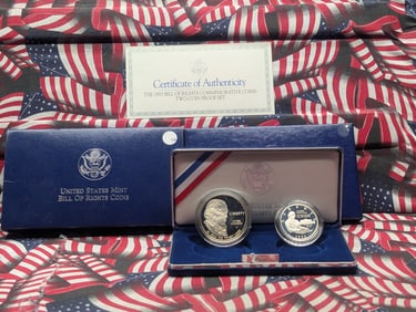 1993-S Bill of Rights Commemorative Silver Dollar & Silver Half Dollar Proof Coins in OGP w/ COA