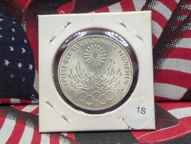 1972-J 10 Mark 62.5% Silver 20th Olympics West Germany (MS Condition), 15.5 Gr.