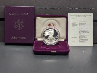 1987-S American Silver Eagle One Dollar Proof Bullion Coin In OGP w/COA - 99.9% Silver