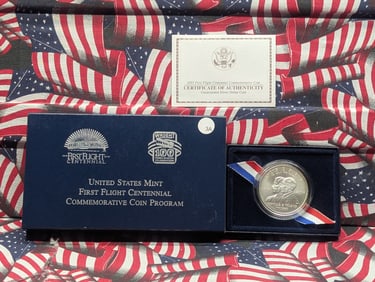2003-P First Flight Centennial Commemorative 90% Silver Dollar In OGP w/COA