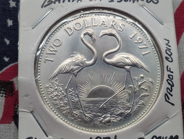 1971 Bahamas Silver $2 Proof, 92.5% Silver, 29.8 Gr.