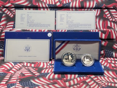 1986-S Liberty Dollar 90% Silver Coin & Clad Half Dollar Set In OGP w/COA