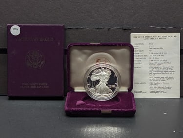 1988-S American Silver Eagle One Dollar Proof Bullion Coin In OGP w/COA - 99.9% Silver