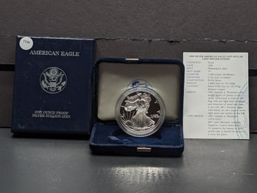 1999-P American Silver Eagle One Dollar Proof Bullion Coin In OGP w/COA - 99.9% Silver