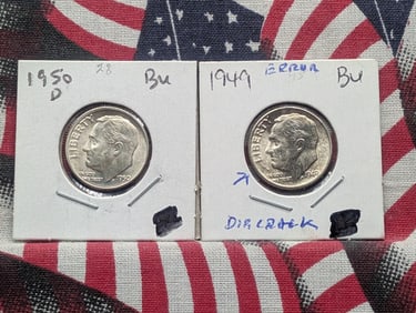 1949 (Error, Die Crack) & 1950-D Roosevelt Dimes