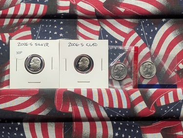 2006 P, D, S Clad Uncirculated Proof, & S 90% Silver Proof Roosevelt Dime Set