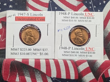 1947-S & 1948-P Lincoln Wheat Cents