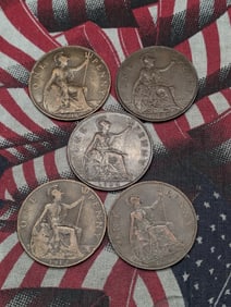 (5) Large Cent British Copper Pennies 1912/1916/1928/1932/1934