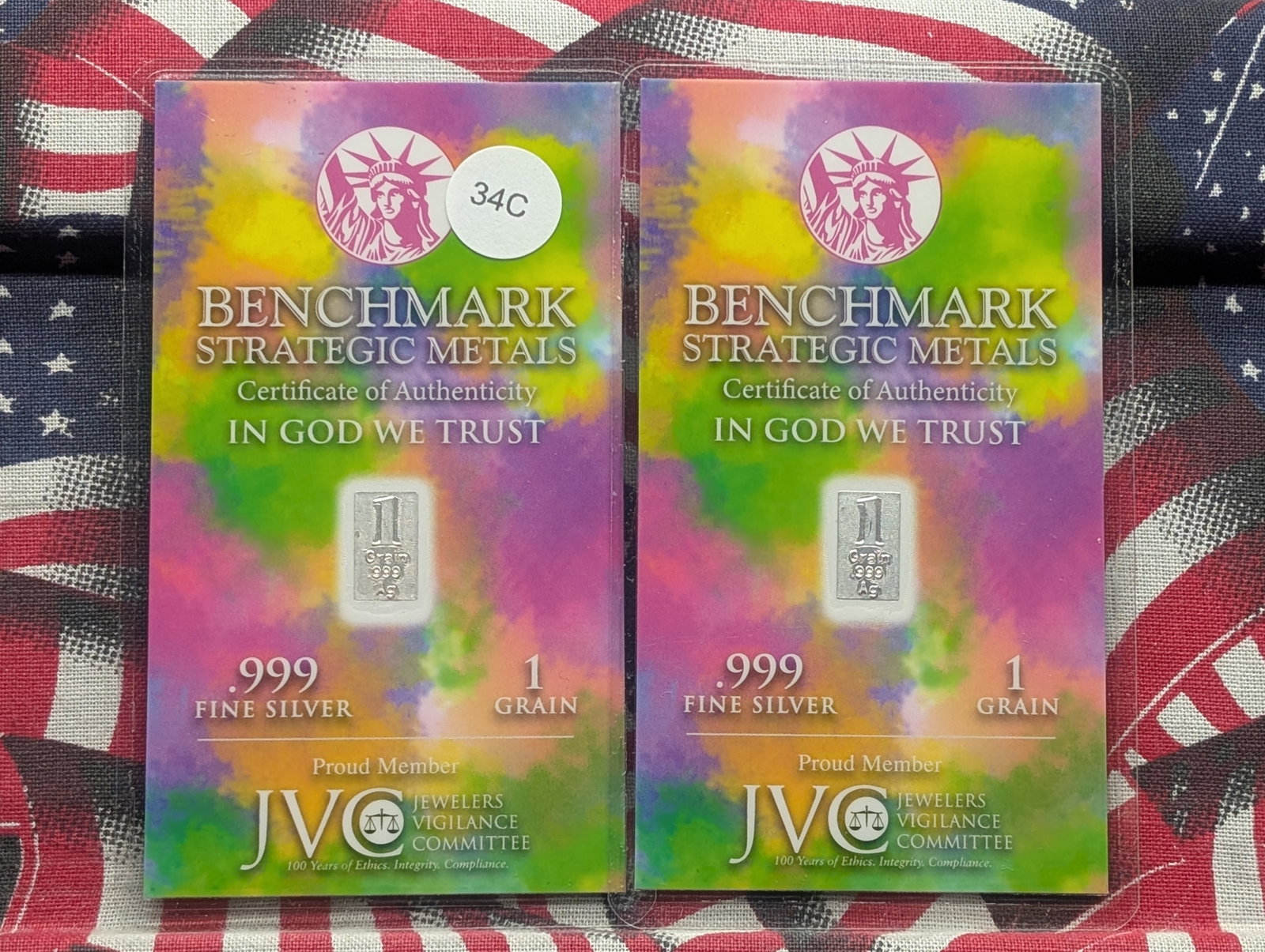 2-.999 Fine Silver 1 Grain Each w/ COA, Wealth You Can Hold!: 2-.999 Fine Silver 1 Grain Each w/ COA, Wealth You Can Hold!
