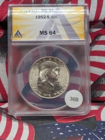 1952-S Franklin Half Dollar ANACS MS64