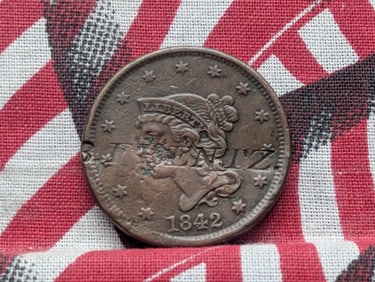 1842 US Large Cent With Counter Stamp