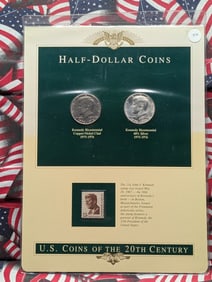 1976 P & S Bicentennial Kennedy Half Dollars P Clad, S 40% Silver, w/Stamp