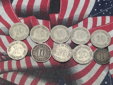 (10) German States (1800's–1900's) Assorted Dates 10 Pfennig & 1 Pfennig
