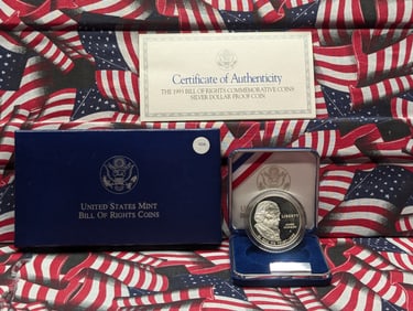 1993-S Bill of Rights Commemorative 90% Silver Dollar Proof Coin in OGP w/ COA