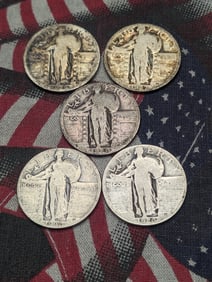 5 Standing Liberty Quarters 1925 to 1930