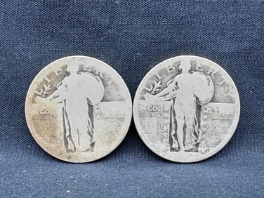 Standing Liberty Silver Quarters Lot of 2 - Unreadable dates