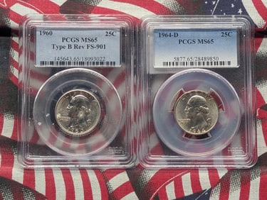 1960, 1964-D Washington Silver Quarters PCGS/NGC/ANACS MS65-MS66