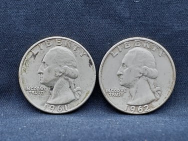 1961-D, 1962-D Washington Silver Quarters