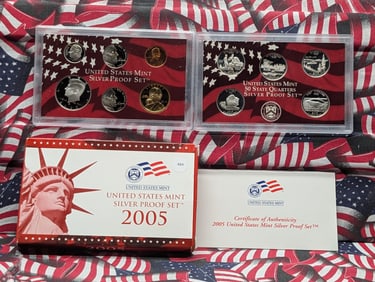 2005-S Silver US Proof Mint Set, Seven 90% Silver Coins, in OGP w/ COA