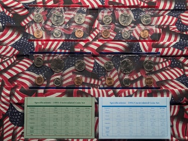 1993 & 1994 P & D Uncirculated US Mint Sets, w/COA, No Envelopes