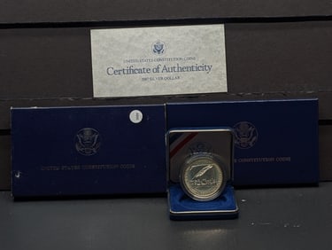 1987-S U.S. Constitution Silver Dollar In OGP w/COA - 90% Silver