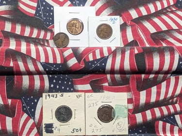 1912-D,1921-P,1930-D,1938-P,1943-S Lincoln Cent
