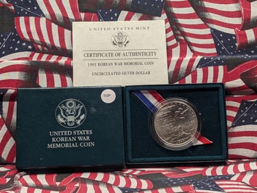 1991-D Korean War Memorial Uncirculated 90% Silver Dollar with Box & COA
