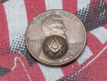 1960-D US Lincoln Cent with Masons Punch Stamp