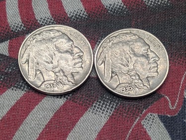 1936 & 1937, XF-AU, Bold Details, Full Horn and Tail, Buffalo Nickels, Over 85 Years Old