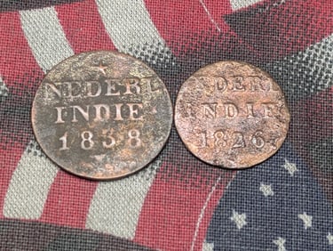 1826 1/4 S & 1838 1c Nederland East Indie Coins, Nice Details, Over 185 Years Old!
