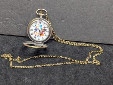 Mickey Mouse & Donald Duck Pocket Watch, New, Works Great, Nice Gift!