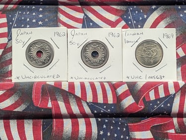 (3) Asian MS Coins (2) 1962 Japan 50 Yen & (1) 1969 Taiwan Dollar