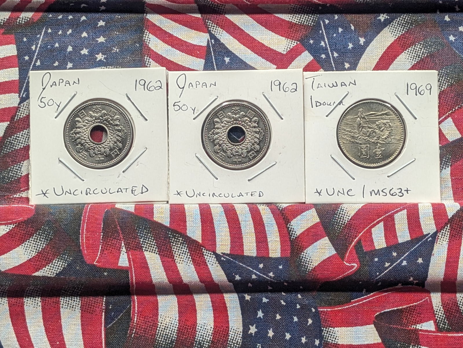 (3) Asian MS Coins (2) 1962 Japan 50 Yen & (1) 1969 Taiwan Dollar (1 of 3)