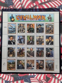 Sheet Of 20 "Civil War" Postage Stamps, Mint, Original Gum, Never Hinged