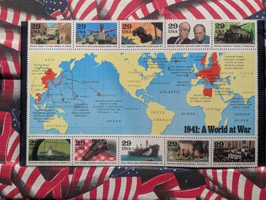 Sheet Of 10 "1941: A World At War" Postage Stamps, Mint, Original Gum, Never Hinged
