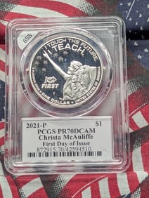 2021-P Christa McAuliffe US 90% Silver Liberty Dollar PCGS PR70DCAM