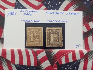 (2) 1864 Hamburg Stamps, One Imperforate & One Perforated