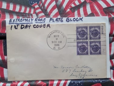 1946 U.S. "Ruptured Duck" Plate Block Stamps First Day Issue
