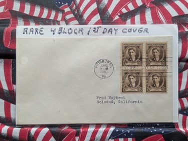 1940 Four Block First day Cover, Mint