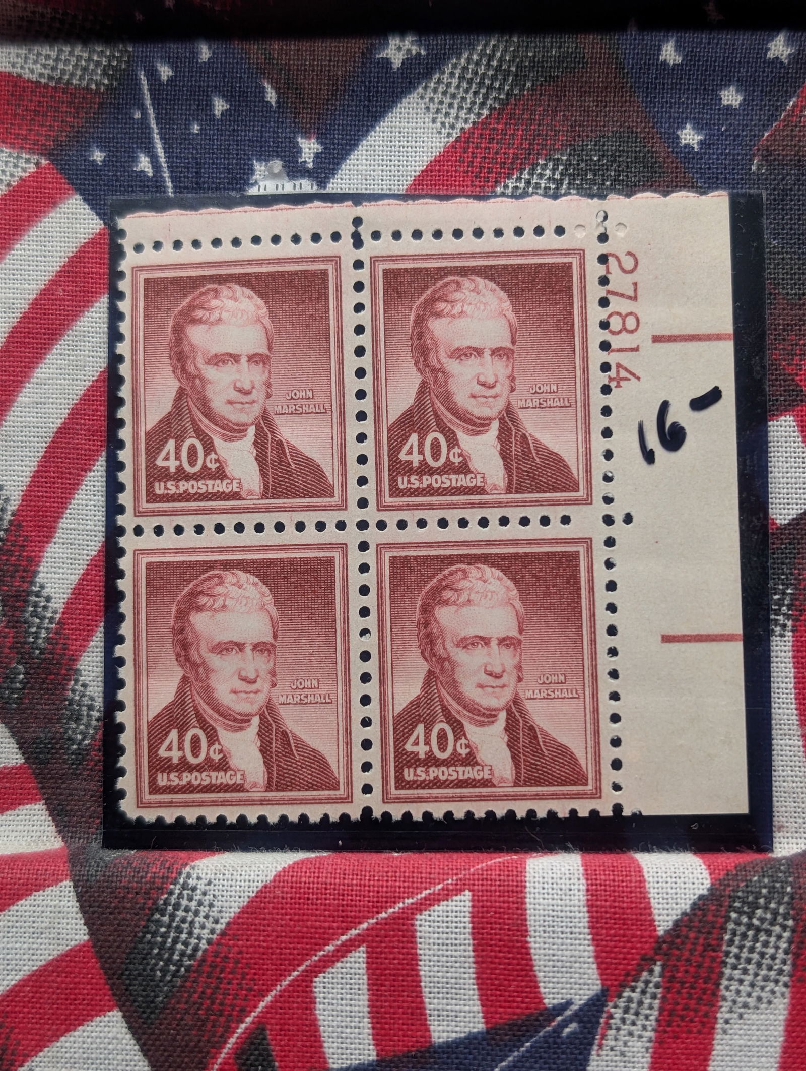 John Marshall Plate Block Stamps, Mint, Original Gum, Never Hinged: John Marshall Plate Block Stamps, Mint, Original Gum, Never Hinged